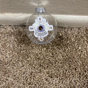 Clear Ornament with Gold and White Design